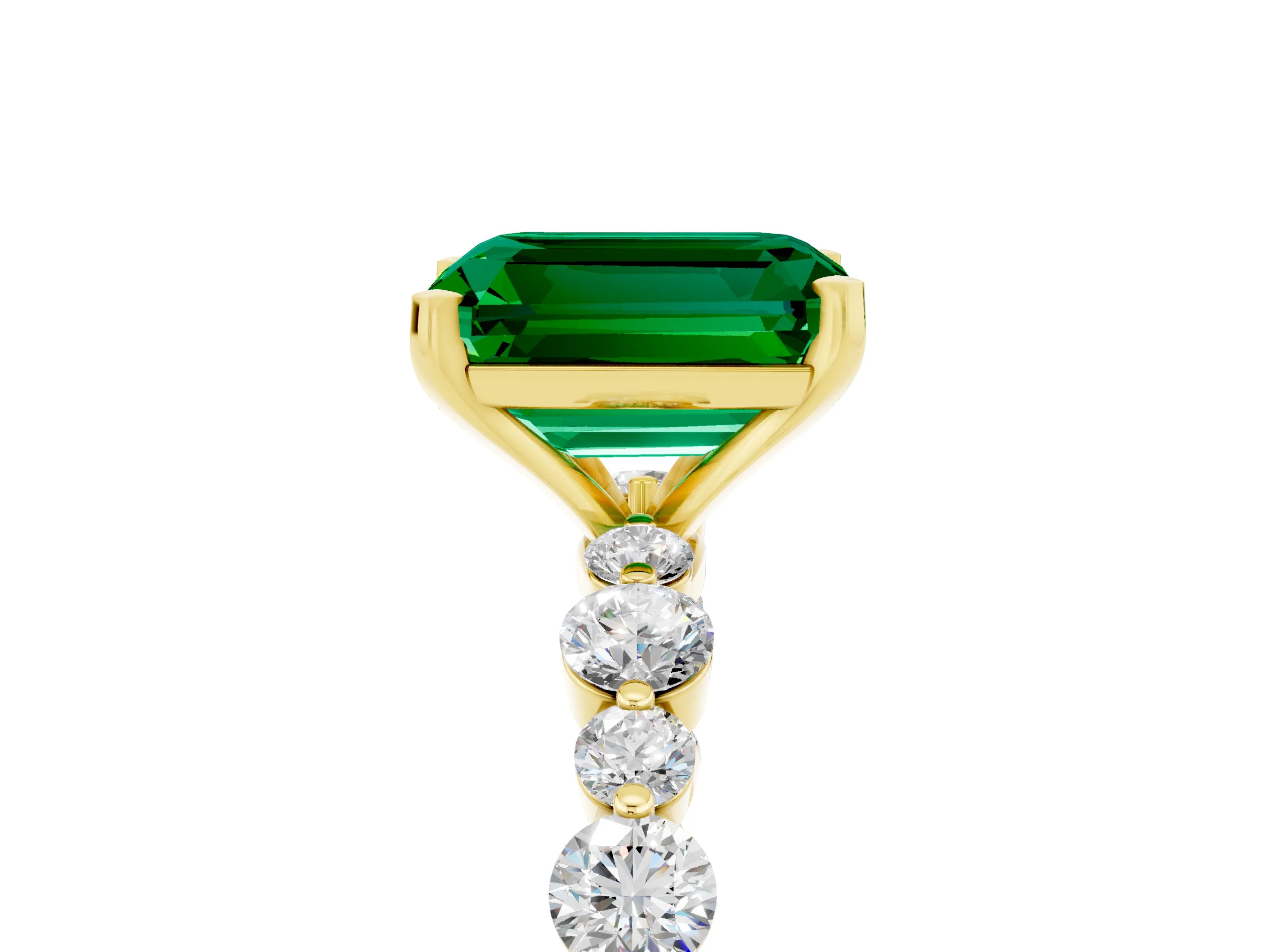 Yellow gold Emerald Cut Emerald Prong Set Engagement Ring with Pavé Band_5