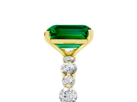 Yellow gold Emerald Cut Emerald Prong Set Engagement Ring with Pavé Band_5