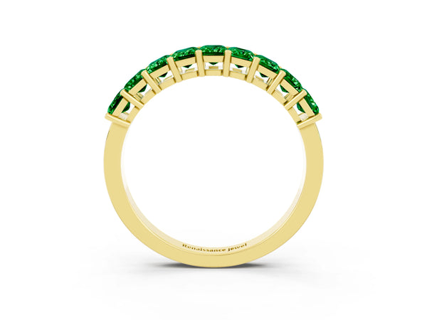 Yellow gold Emerald Cut Emerald Prong-Set Eternity Band