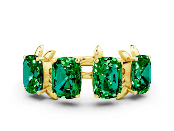 Yellow gold Emerald Cut Emerald Prong-Set Half Eternity Band