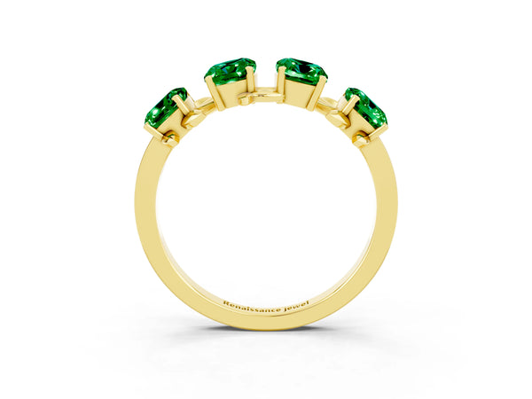 Yellow gold Emerald Cut Emerald Prong-Set Half Eternity Band