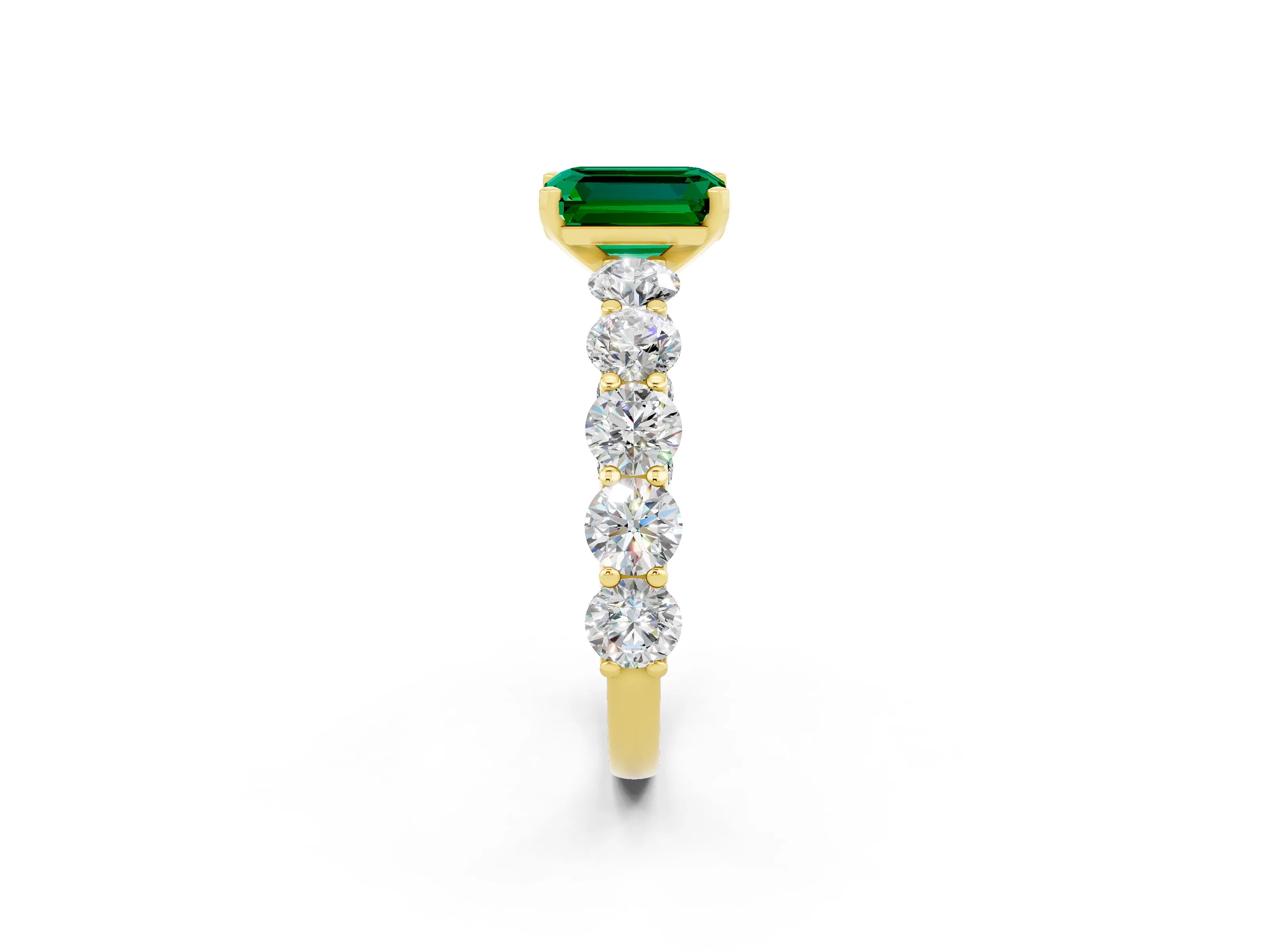 Yellow gold Emerald Cut Emerald Prong Setting with Side Stones on a Pave Band_2