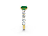 Yellow gold Emerald Cut Emerald Prong Setting with Side Stones on a Pave Band_2