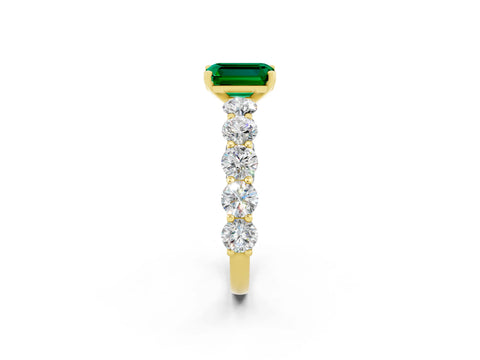 Yellow gold Emerald Cut Emerald Prong Setting with Side Stones on a Pave Band_2
