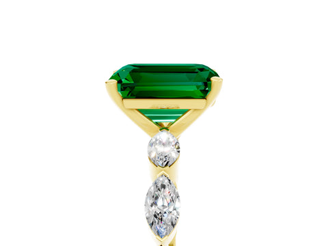 Yellow gold Emerald Cut Emerald Ring with Marquise Side Stones and Prong Setting_5