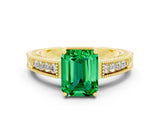 Yellow gold Emerald Cut Emerald Ring with Milgrain Pavé Band and Four-Prong Setting_12