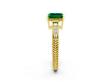 Yellow gold Emerald Cut Emerald Ring with Milgrain Pavé Band and Four-Prong Setting_14