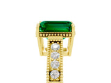 Yellow gold Emerald Cut Emerald Ring with Milgrain Pavé Band and Four-Prong Setting_17