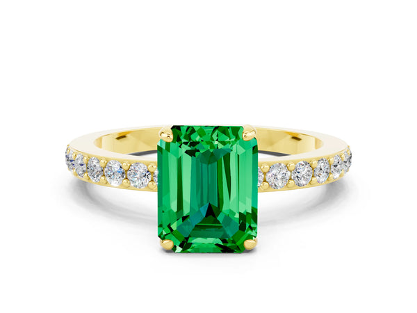 Yellow gold Emerald Cut Emerald Pavé Engagement Ring with Round  Accents and Prong Setting