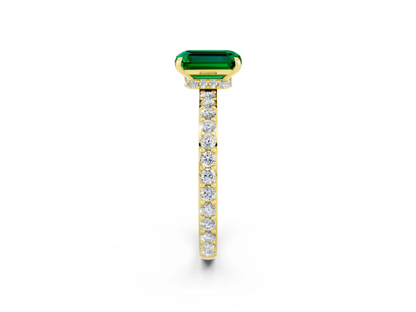 Yellow gold Emerald Cut Emerald Pavé Engagement Ring with Round  Accents and Prong Setting