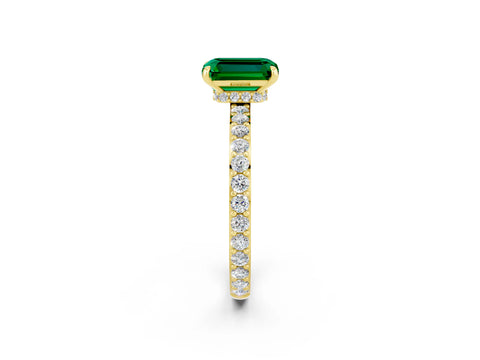 Yellow gold Emerald Cut Emerald Ring with Pavé Band and Four-Prong Setting_2