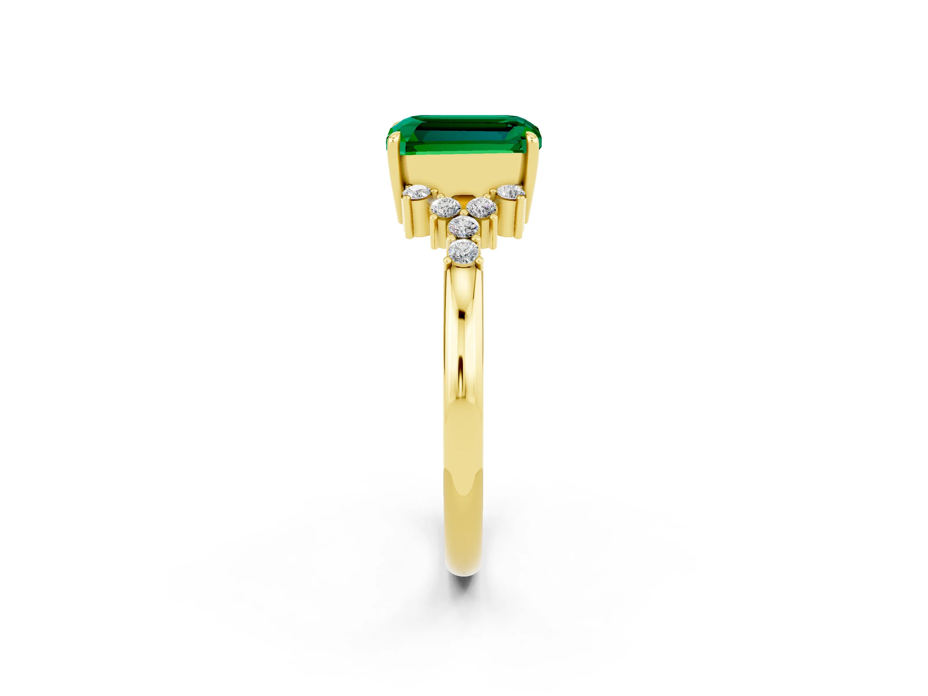 Yellow gold Emerald Cut Emerald Ring with Side Stones and Four-Prong Setting_38