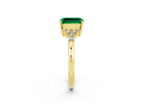 Yellow gold Emerald Cut Emerald Ring with Side Stones and Four-Prong Setting_38