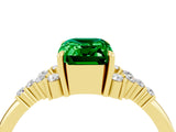 Yellow gold Emerald Cut Emerald Ring with Side Stones and Four-Prong Setting_40