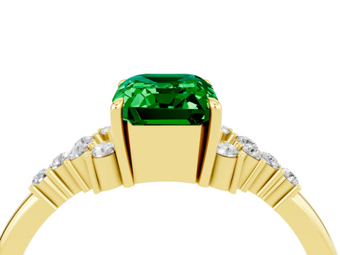 Yellow gold Emerald Cut Emerald Ring with Side Stones and Four-Prong Setting_40