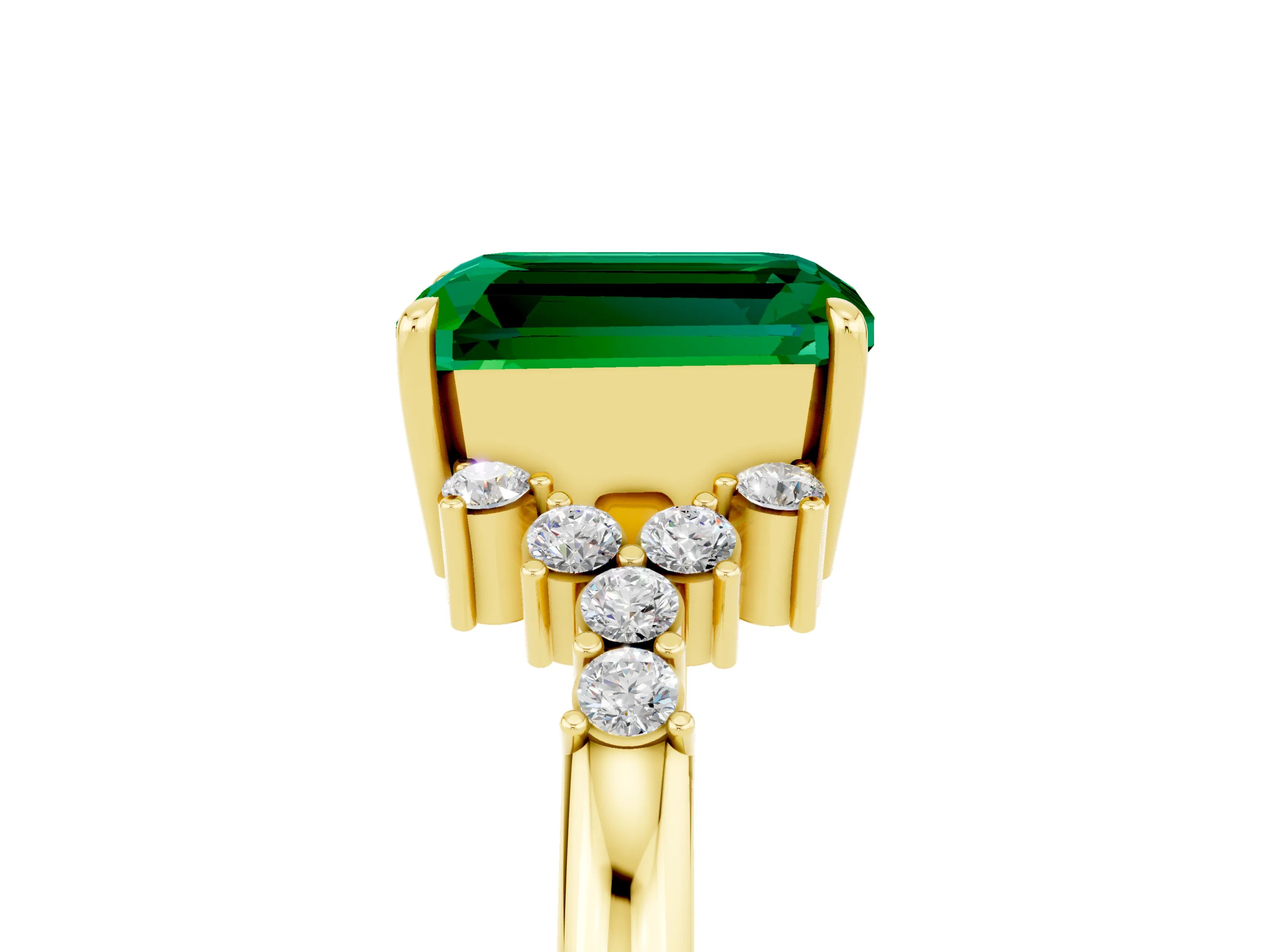 Yellow gold Emerald Cut Emerald Ring with Side Stones and Four-Prong Setting_41