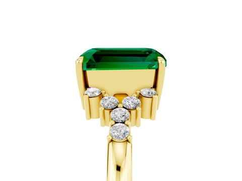 Yellow gold Emerald Cut Emerald Ring with Side Stones and Four-Prong Setting_41