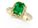 Yellow gold Emerald Cut Emerald Scalloped Halo Engagement Ring with Round Shared Prong Band_25