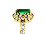 Yellow gold Emerald Cut Emerald Scalloped Halo Engagement Ring with Round Shared Prong Band_29