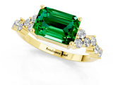 Yellow gold Emerald Cut Emerald Scattered Round Accent Ring with Prong Setting_13