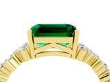 Yellow gold Emerald Cut Emerald Scattered Round Accent Ring with Prong Setting_16