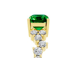 Yellow gold Emerald Cut Emerald Scattered Round Accent Ring with Prong Setting_17