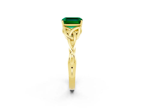Yellow gold Emerald Cut Emerald Solitaire Celtic Knot Ring with Four-Prong Setting_14