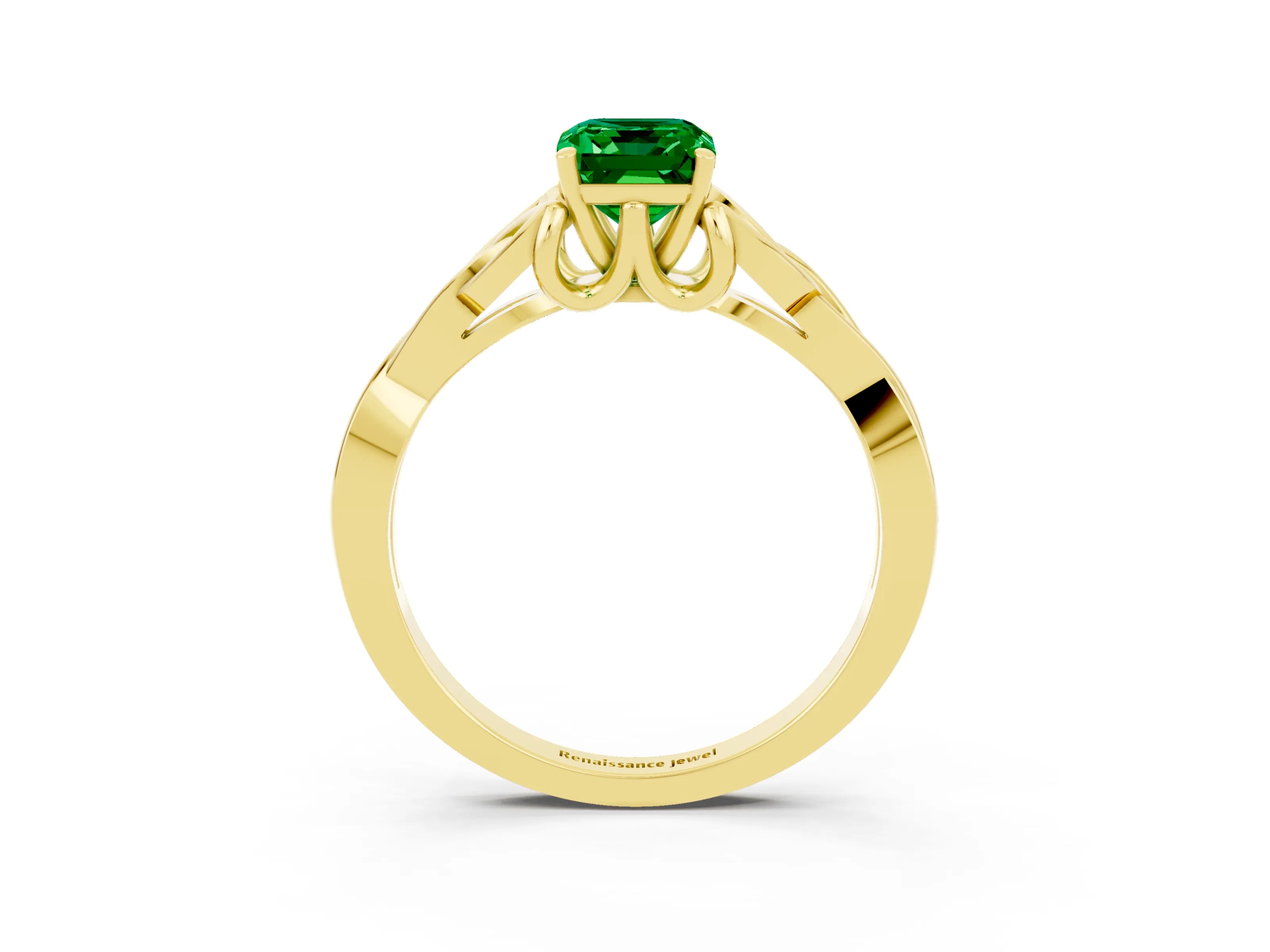 Yellow gold Emerald Cut Emerald Solitaire Celtic Knot Ring with Four-Prong Setting_15