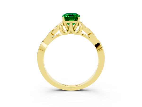 Yellow gold Emerald Cut Emerald Solitaire Celtic Knot Ring with Four-Prong Setting
