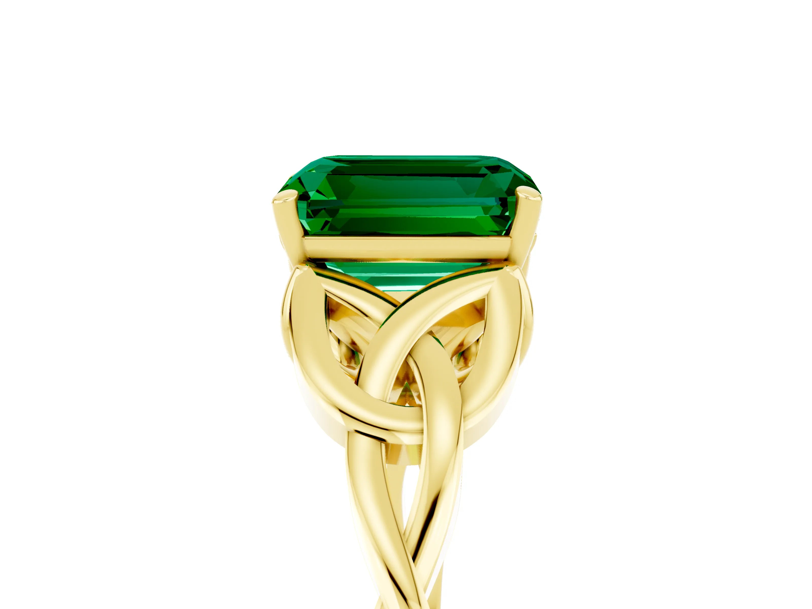 Yellow gold Emerald Cut Emerald Solitaire Celtic Knot Ring with Four-Prong Setting_17