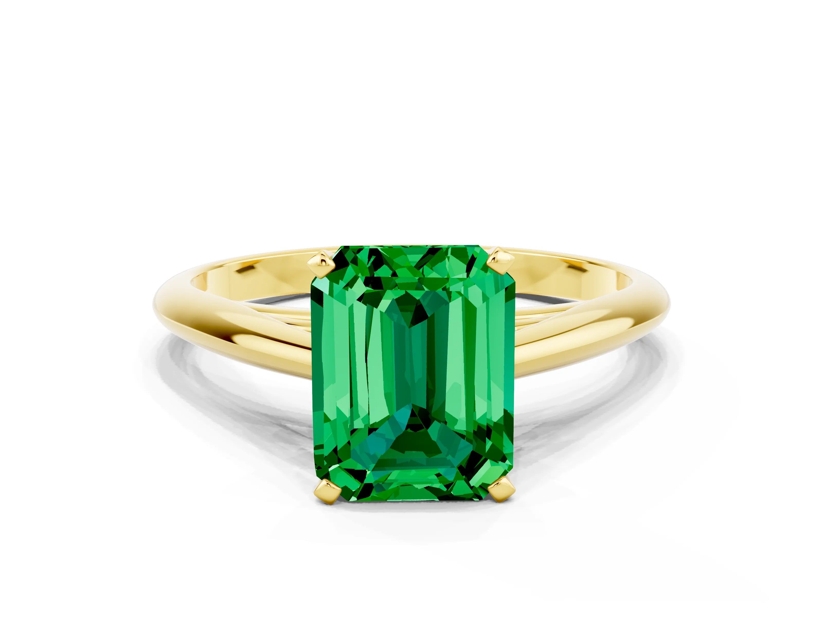 Yellow gold Emerald Cut Emerald Solitaire Engagement Ring with Cathedral Setting and Four-Prong Mount_12
