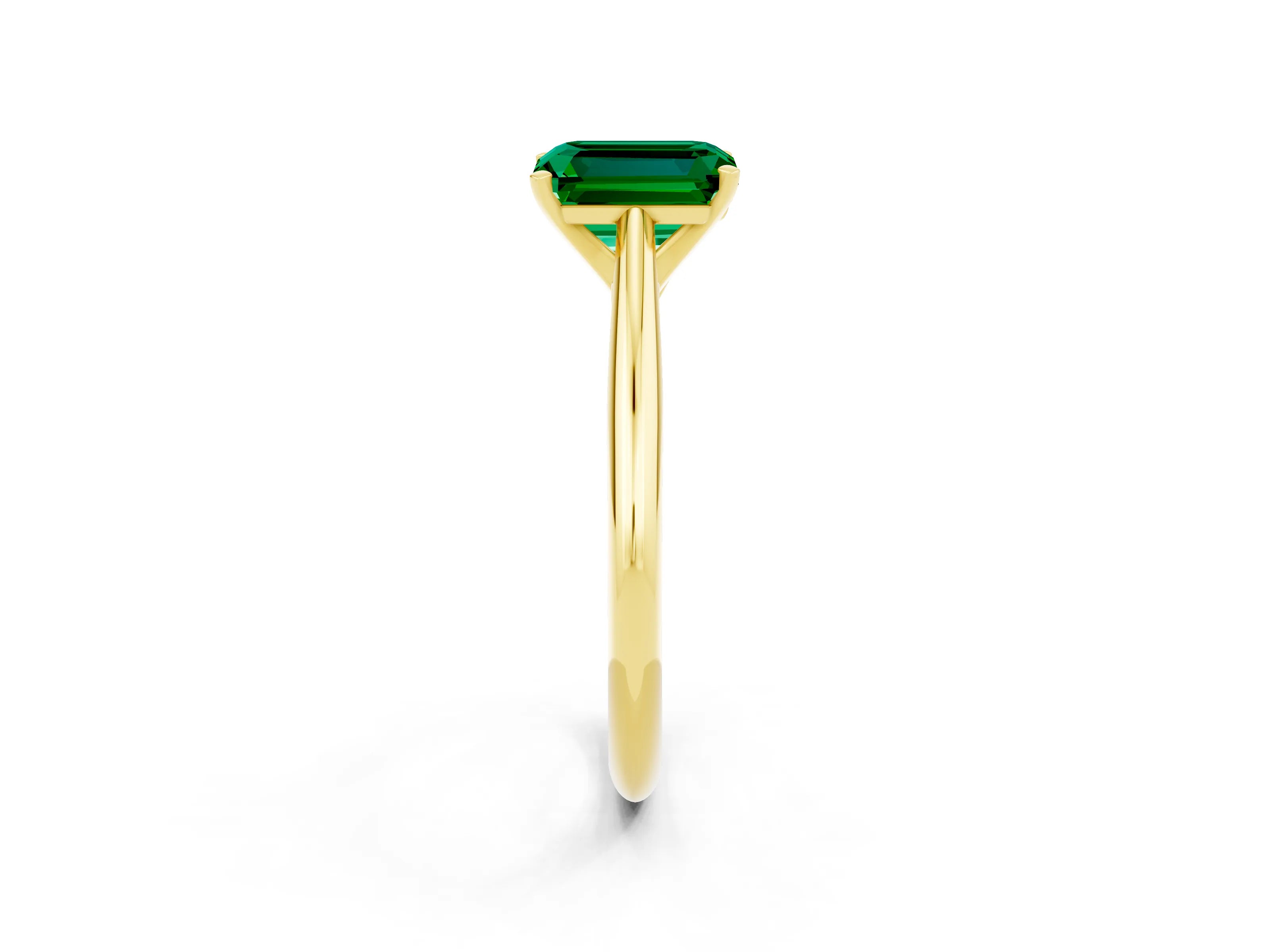 Yellow gold Emerald Cut Emerald Solitaire Engagement Ring with Cathedral Setting and Four-Prong Mount_14