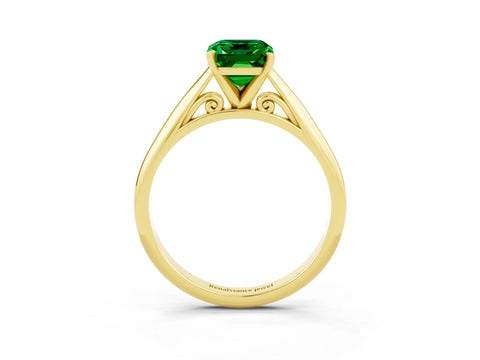 Yellow gold Emerald Cut Emerald Solitaire Engagement Ring with Cathedral Setting and Four-Prong Mount_15