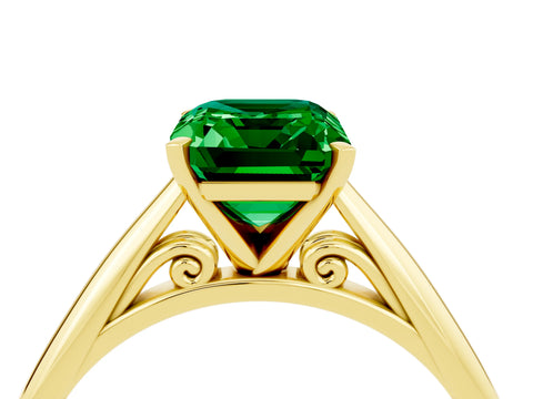 Yellow gold Emerald Cut Emerald Solitaire Engagement Ring with Cathedral Setting and Four-Prong Mount_16
