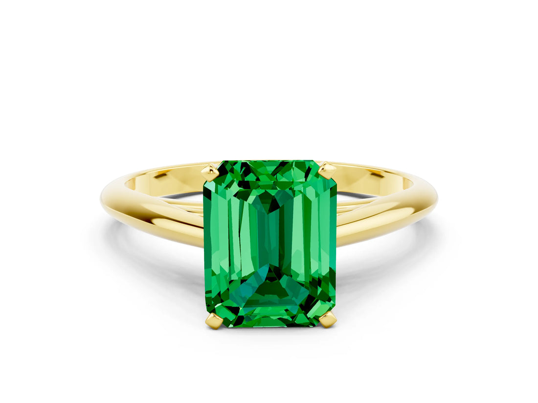 Yellow gold Emerald Cut Emerald Solitaire Engagement Ring with Cathedral Setting and Four-Prong Mount_66