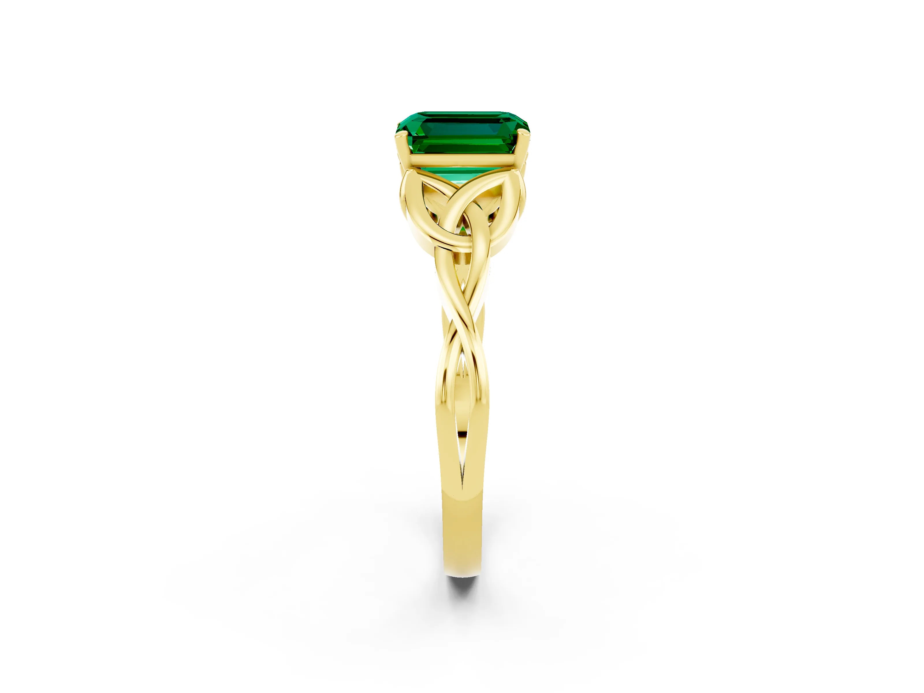 Yellow gold Emerald Cut Emerald Solitaire Engagement Ring with Celtic Knot Band and Four-Prong Setting_2
