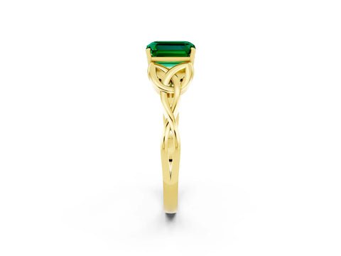 Yellow gold Emerald Cut Emerald Solitaire Engagement Ring with Celtic Knot Band and Four-Prong Setting_2