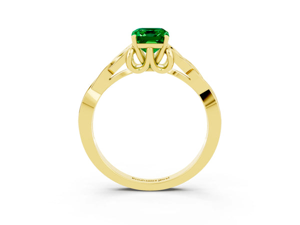 Yellow gold Emerald Cut Emerald Solitaire Engagement Ring with Celtic Knot Band and Four-Prong Setting