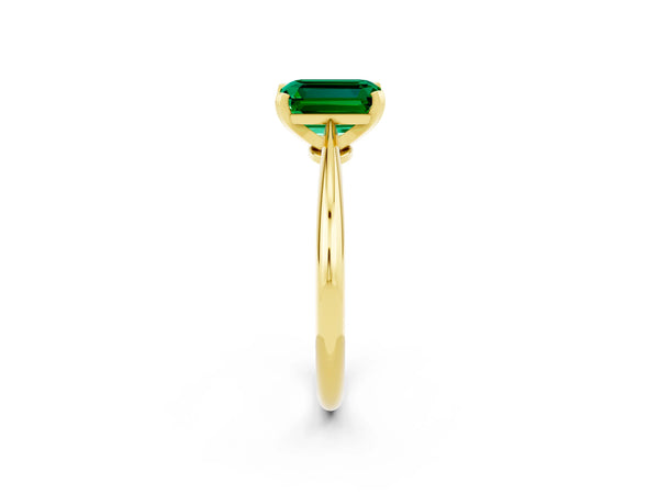 Yellow gold Emerald Cut Emerald Solitaire Engagement Ring with Classic Band and Four-Prong Setting