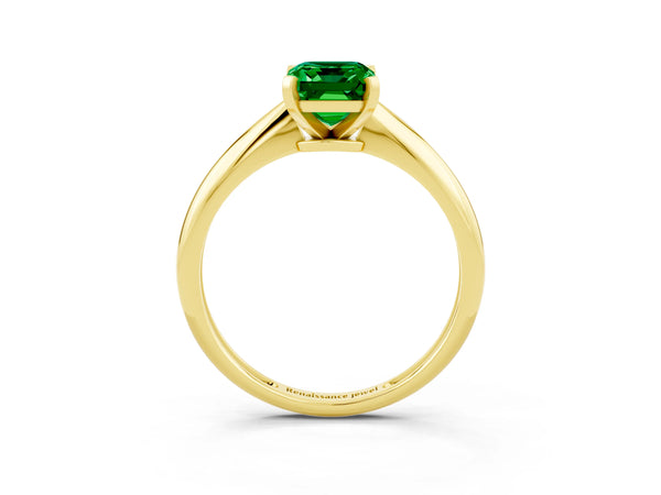 Yellow gold Emerald Cut Emerald Solitaire Engagement Ring with Classic Band and Four-Prong Setting