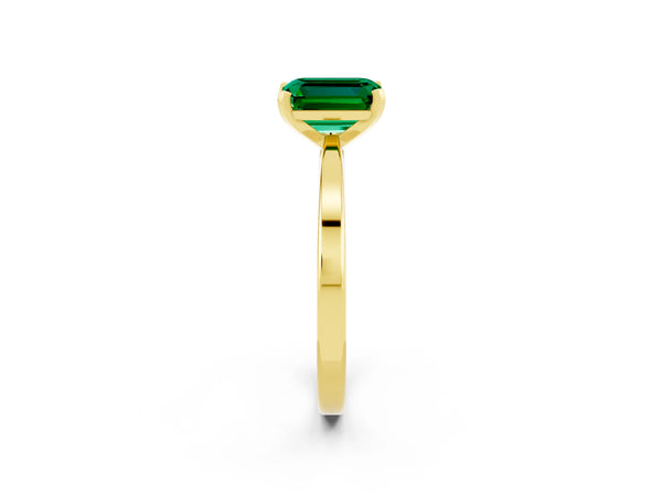 Yellow gold Emerald Cut Emerald Solitaire Engagement Ring with Classic Band and Four-Prong Setting