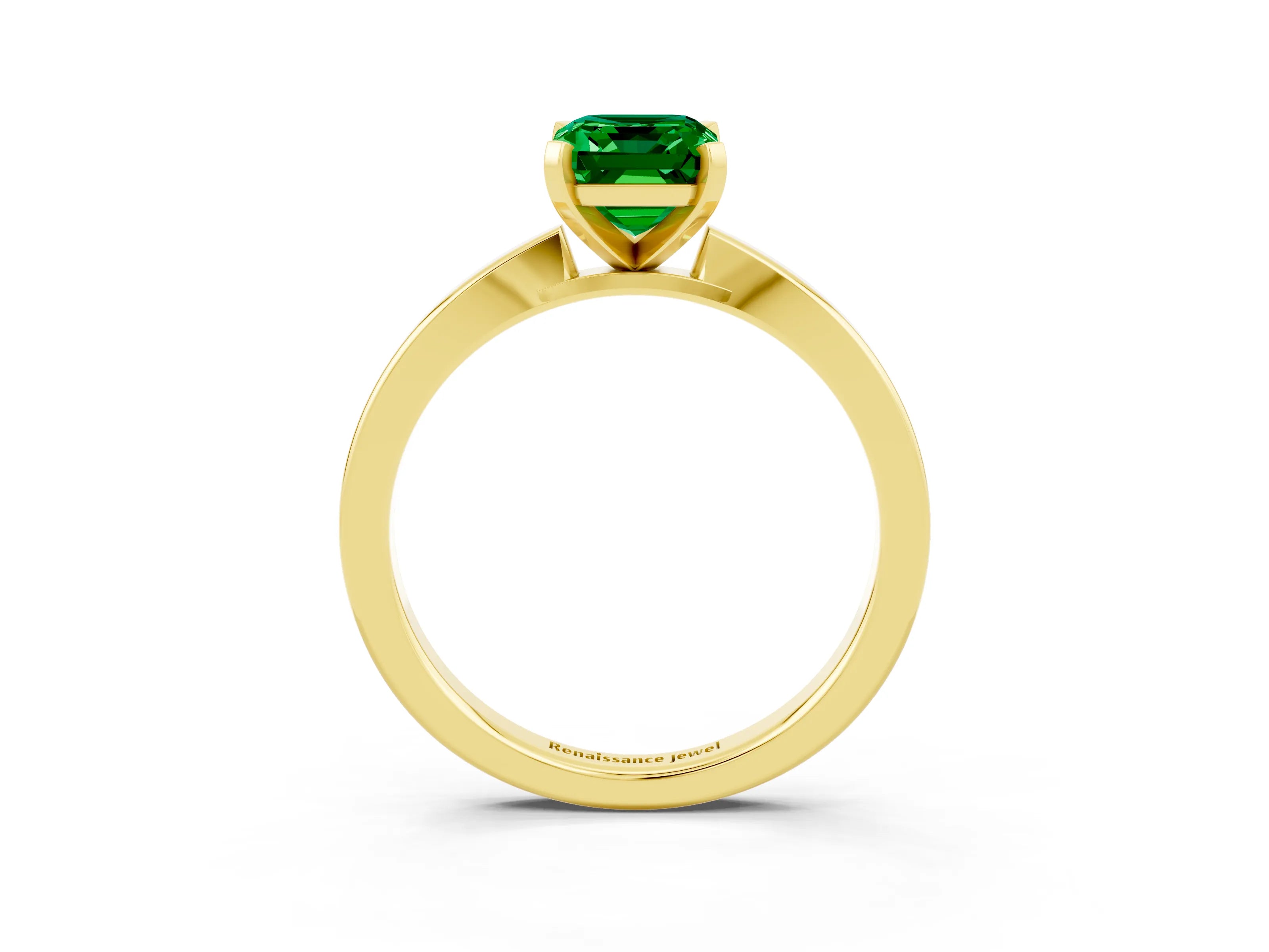 Yellow gold Emerald Cut Emerald Solitaire Engagement Ring with Classic Band and Four-Prong Setting_27