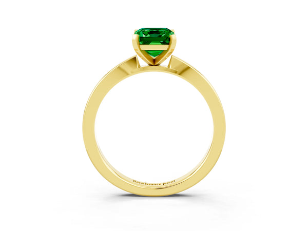Yellow gold Emerald Cut Emerald Solitaire Engagement Ring with Classic Band and Four-Prong Setting