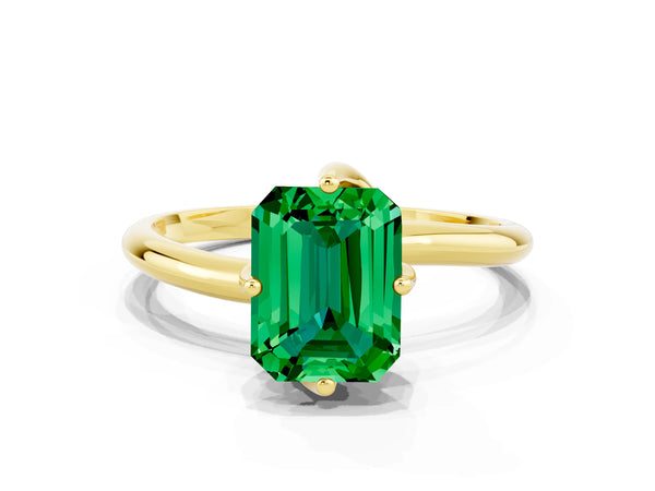 Yellow gold Emerald Cut Emerald Solitaire Engagement Ring with Four-Prong Setting and Classic Band
