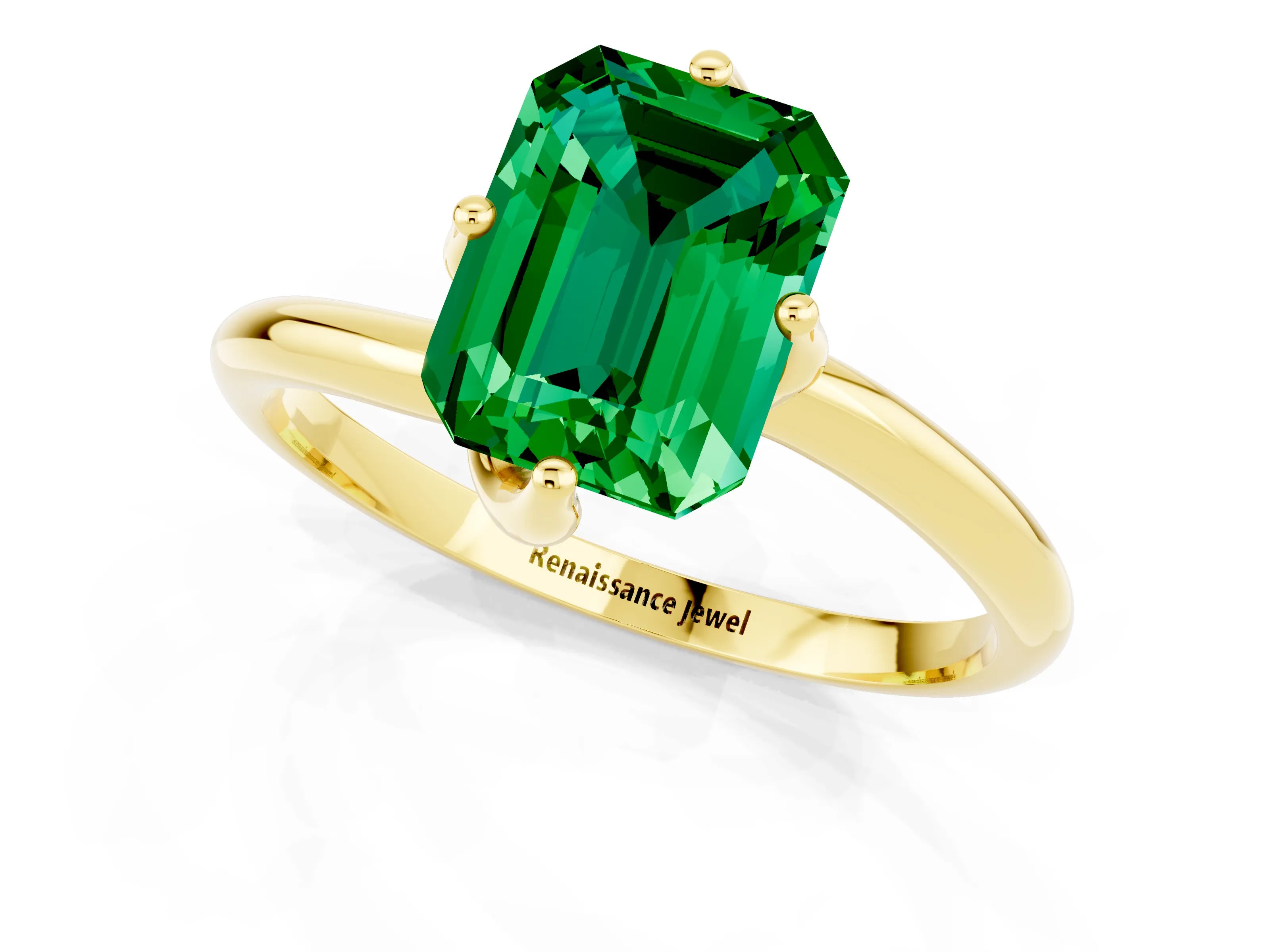 Yellow gold Emerald Cut Emerald Solitaire Engagement Ring with Four-Prong Setting and Classic Band_13