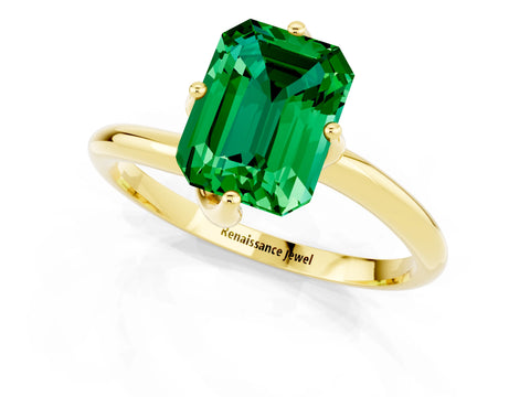 Yellow gold Emerald Cut Emerald Solitaire Engagement Ring with Four-Prong Setting and Classic Band_13