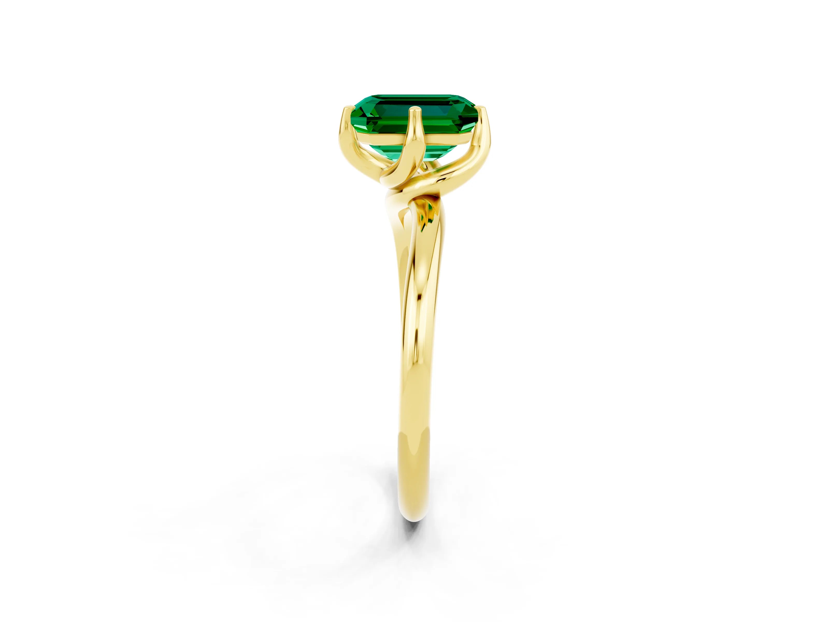 Yellow gold Emerald Cut Emerald Solitaire Engagement Ring with Four-Prong Setting and Classic Band_14