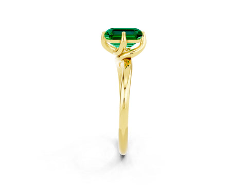 Yellow gold Emerald Cut Emerald Solitaire Engagement Ring with Four-Prong Setting and Classic Band_14