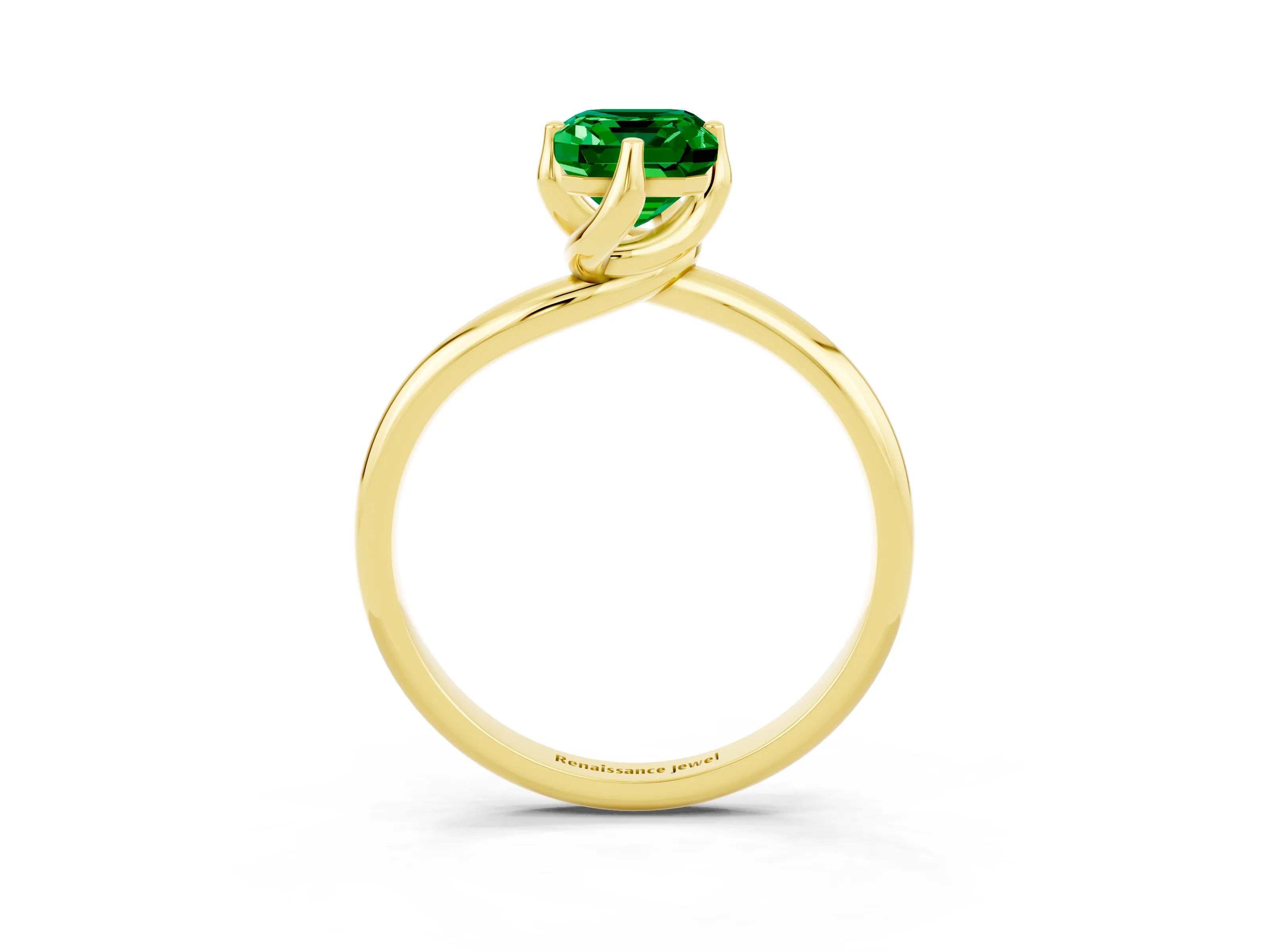 Yellow gold Emerald Cut Emerald Solitaire Engagement Ring with Four-Prong Setting and Classic Band_15