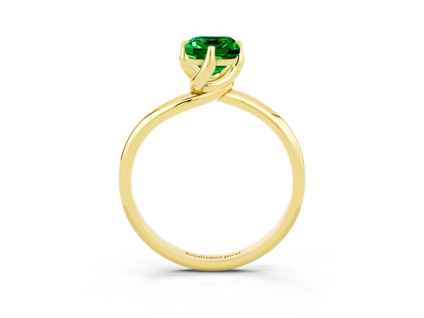 Yellow gold Emerald Cut Emerald Solitaire Engagement Ring with Four-Prong Setting and Classic Band